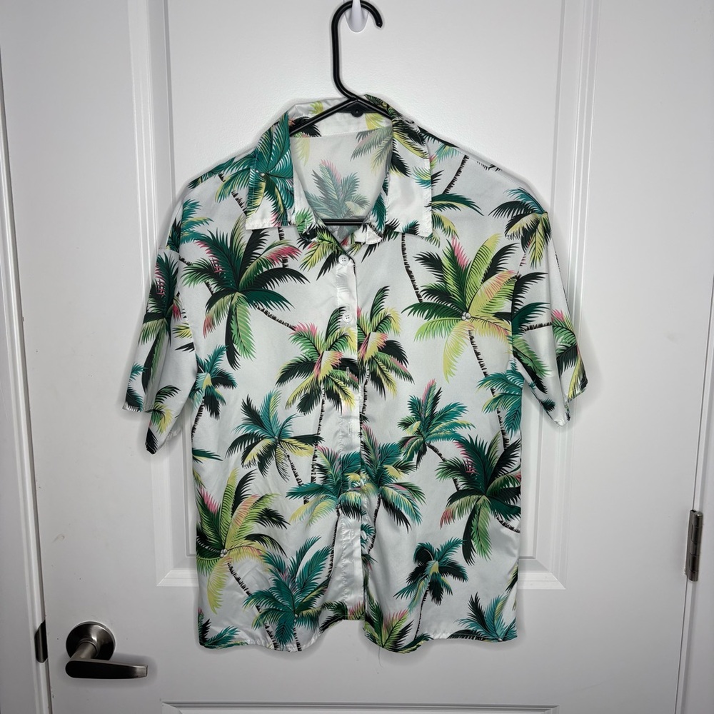 Woman Hawaiian Casual Button Down Shirt